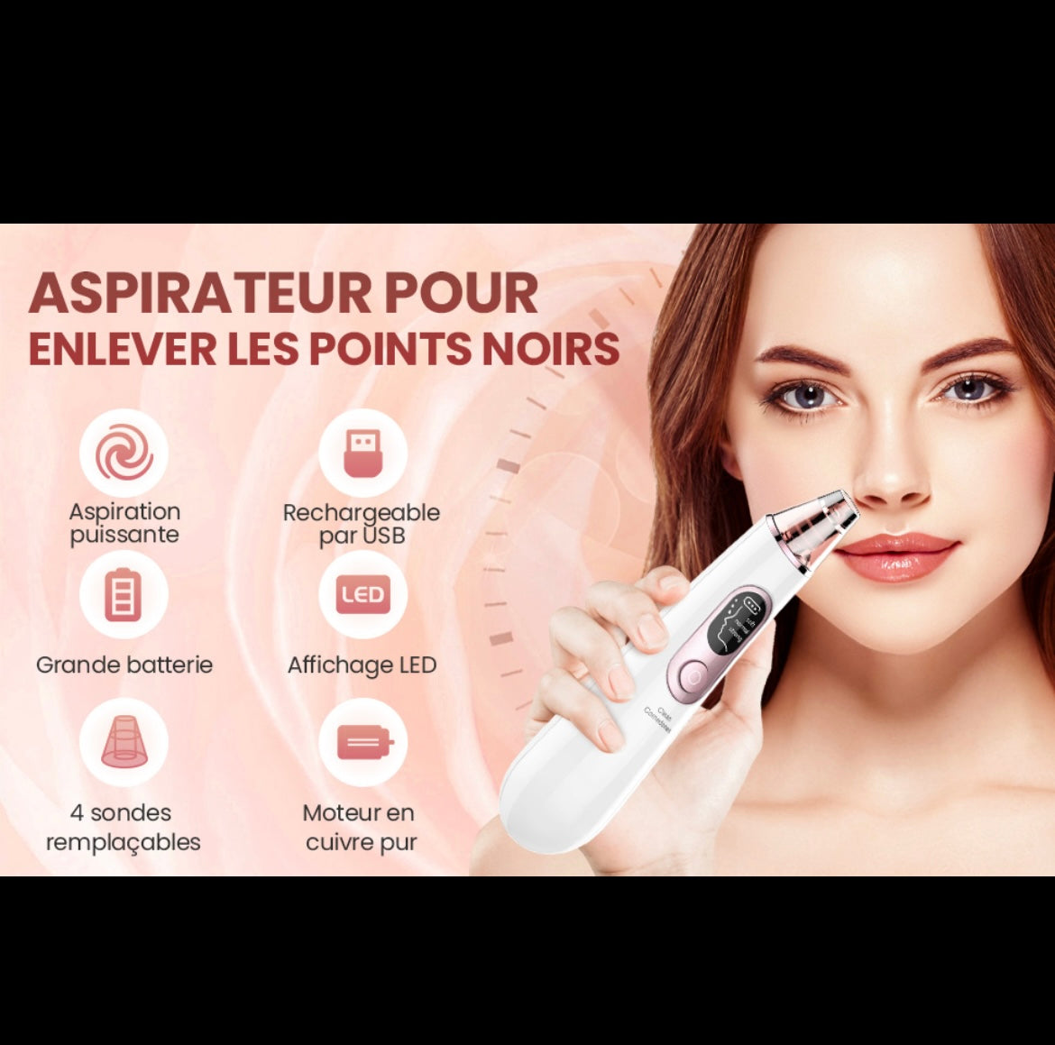 Extracteur de Points Noirs Électrique – Peau Propre & Lisse en 2 Minutes | Rechargeable